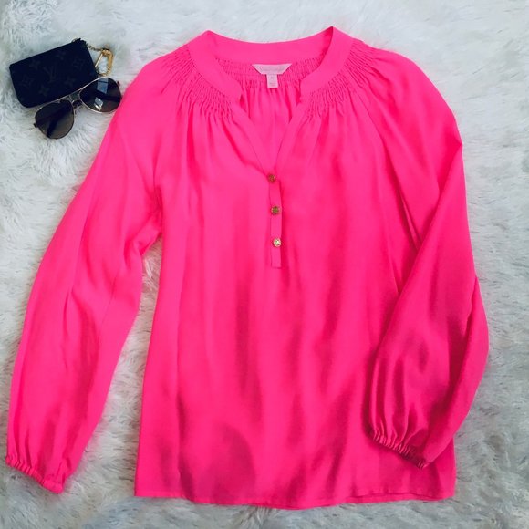 πHPπ Lilly Putlizer Neon Hot Pink Silk Blouse / Top - Picture 3 of 6